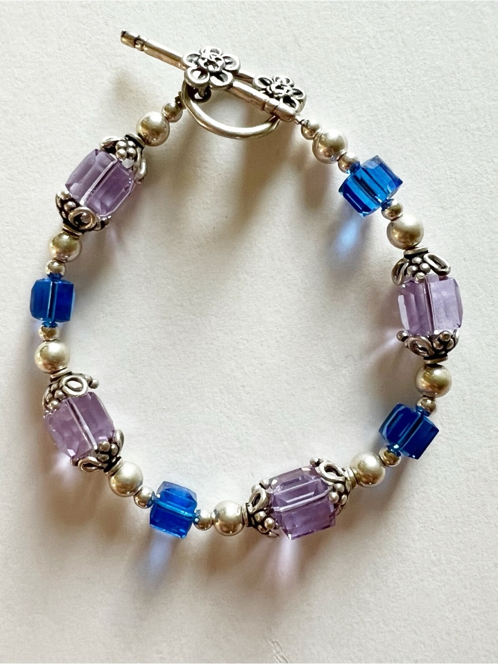 Handmade Sterling Silver and Swarovski Crystal Bracelet Size 7”